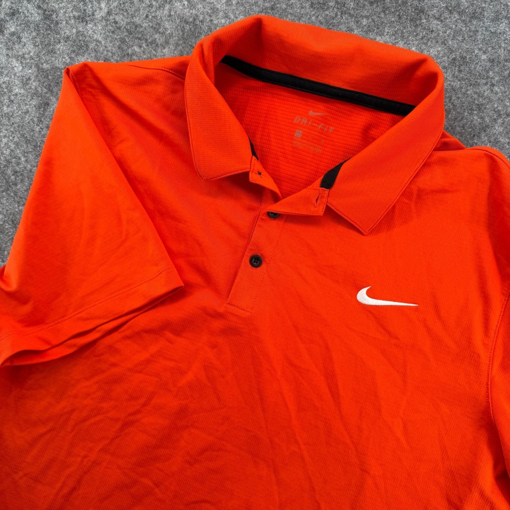 Nike Polo Shirt Mens XL Orange Dri-FIT Short Sleeve Swoosh Athletic Golf Top